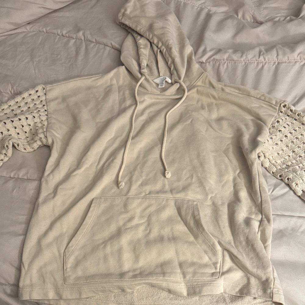 Time and Tru Cream Hoodie with Crochet Sleeves